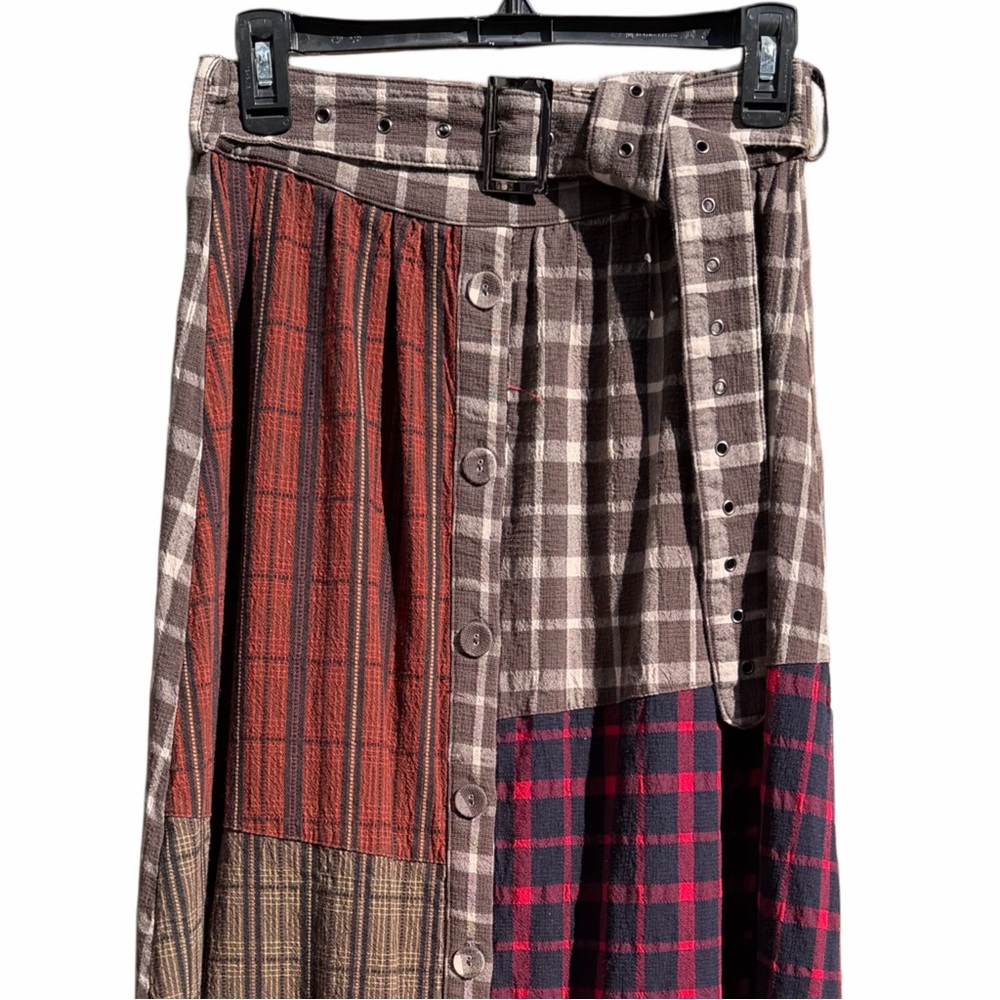Tov Holy Los Angeles Plaid Patchwork Button Maxi Skirt Women’s Size M - Picture 4 of 9